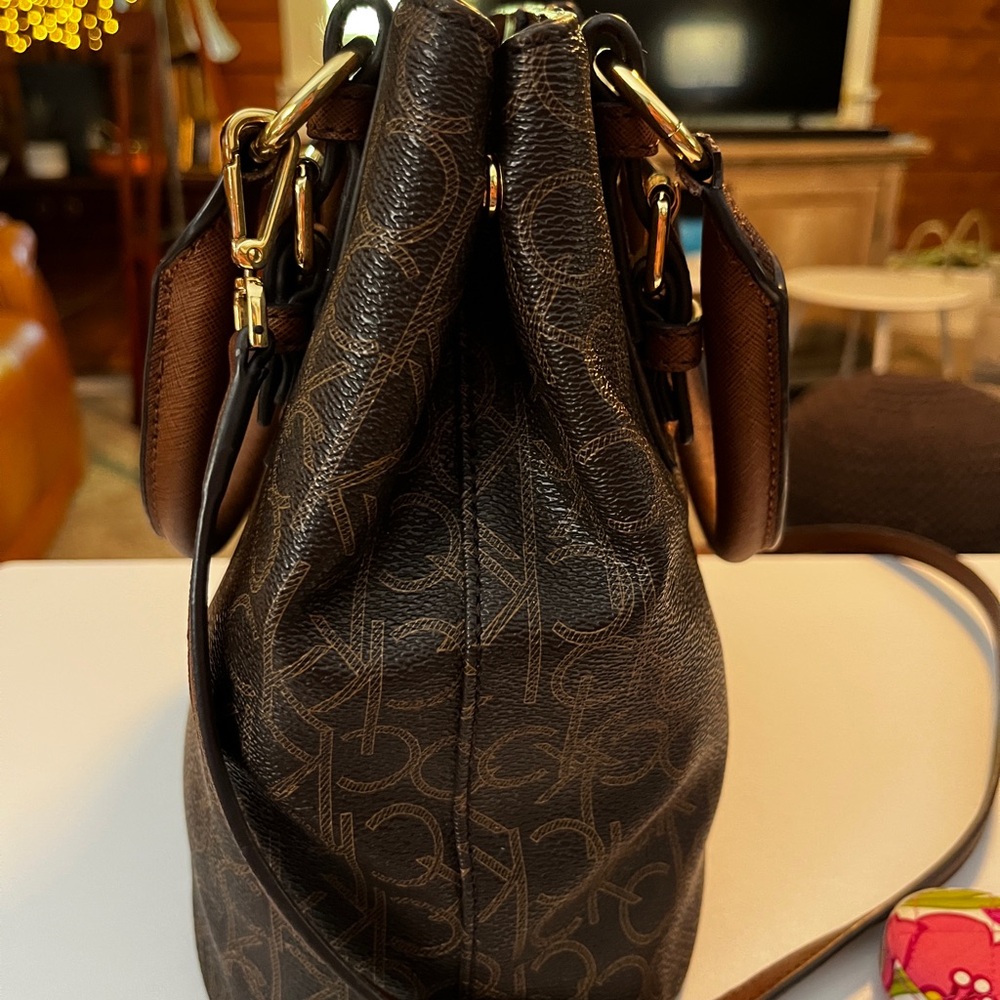 Calvin Klein Brown Monogram Tote with Gold Hardware 10” x 9” x 6”. - Picture 4 of 12